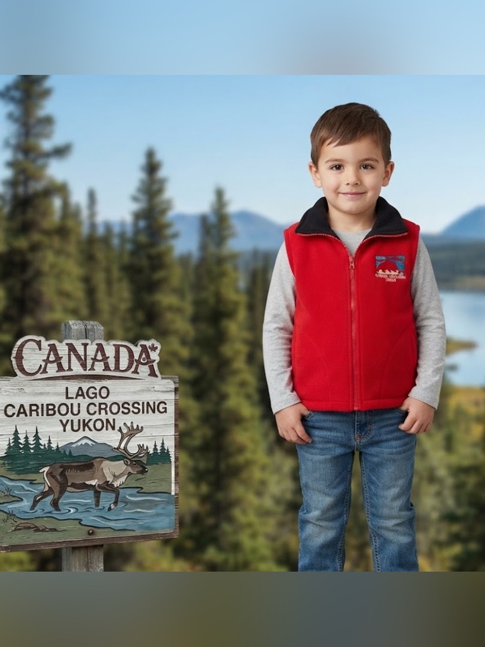 New Canada Lago Caribou Crossing Yukon fleece vest sz boys 4 soft and warm